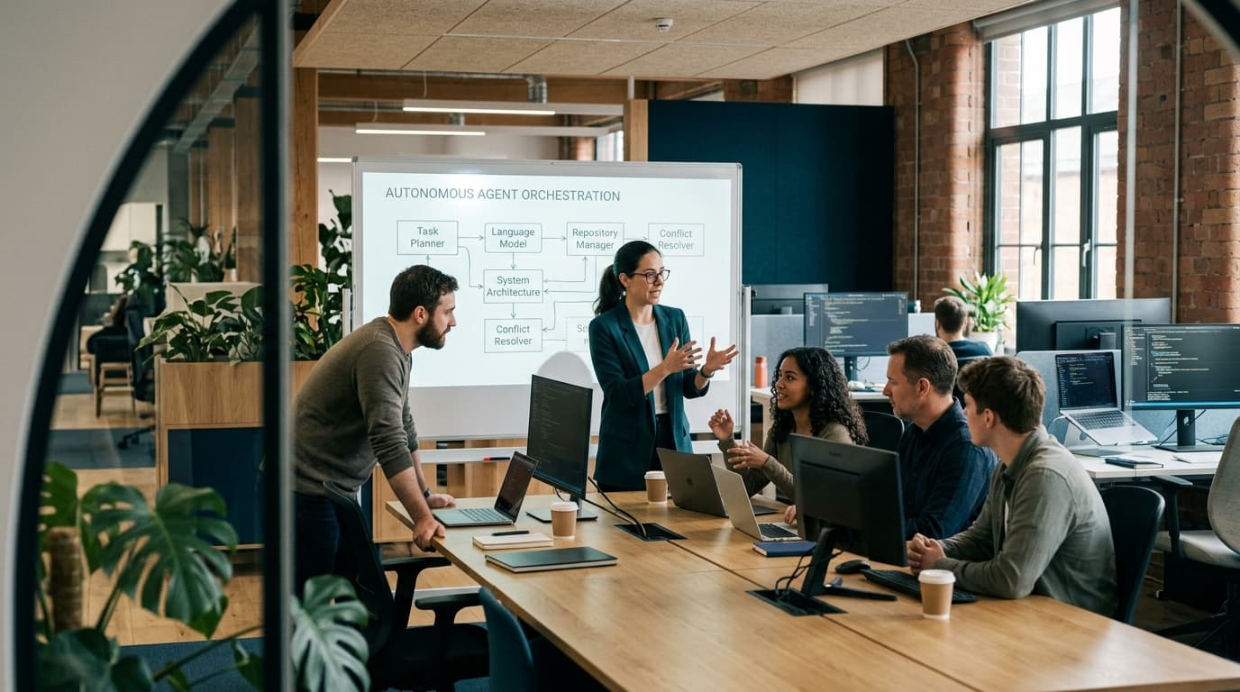 Plex team planning autonomous agent orchestration in the office