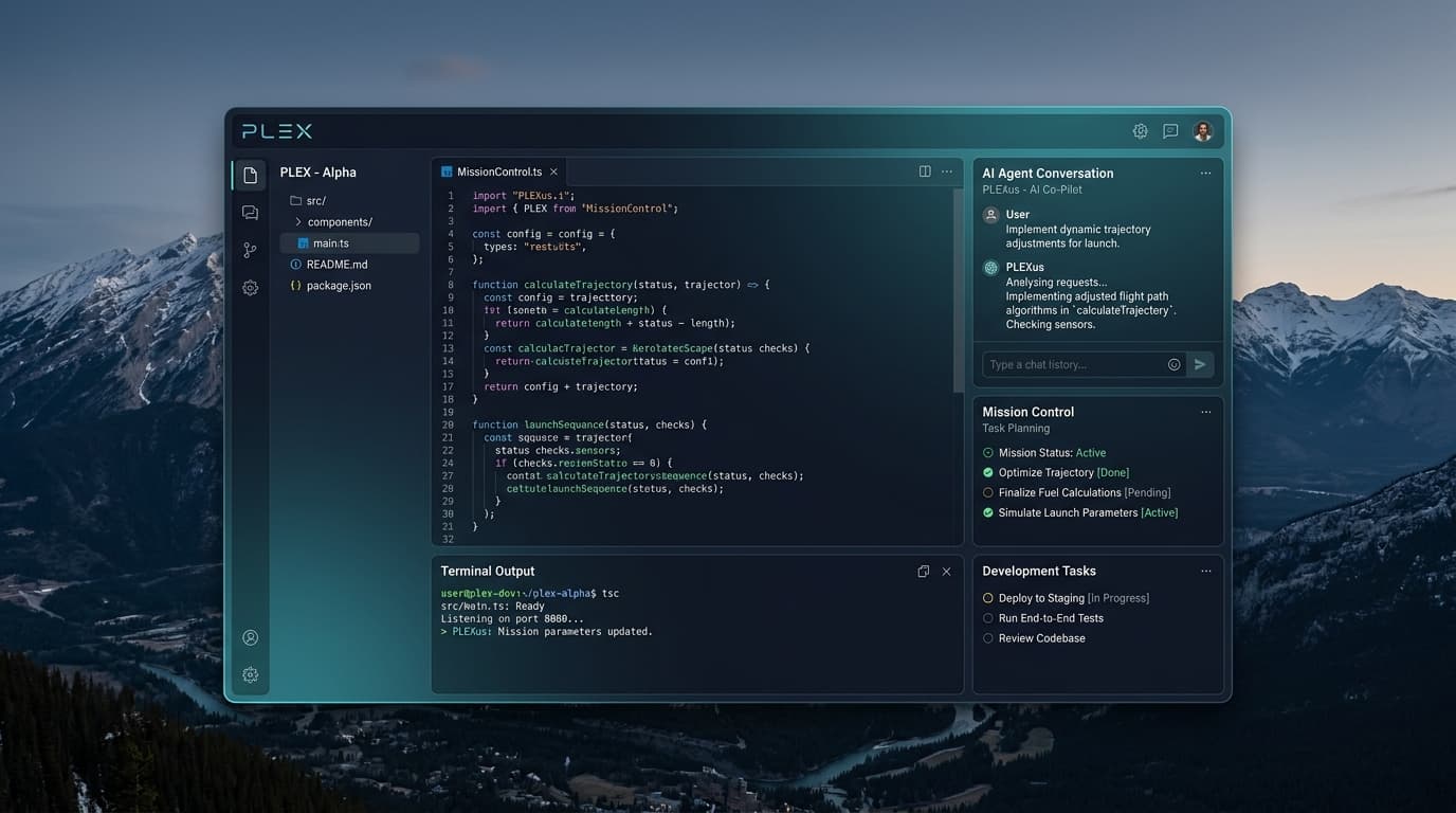Plex editor with AI agent conversation, task planning and terminal output
